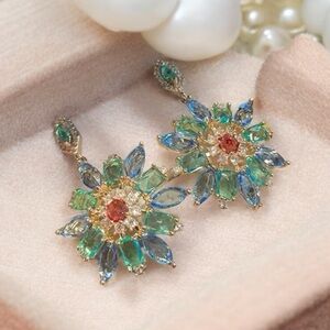 Floral Gemstone Earrings in Green and Blue